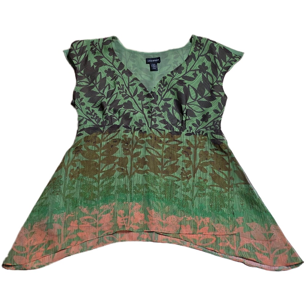 Lane Bryant Floral Chiffon‎ Surplice Peplum Blouse Women's Size 14/16 Green
